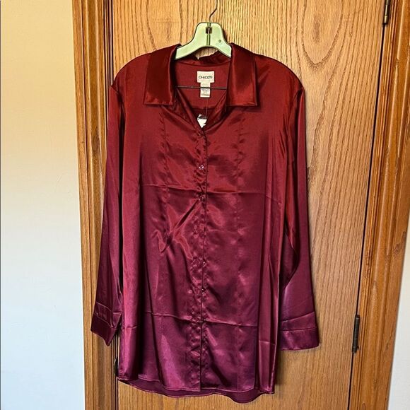 Chico's Tops - NWT Chico's Anna Lee (Large/12) Cranberry Red Blouse Button Up Silky Splendor
